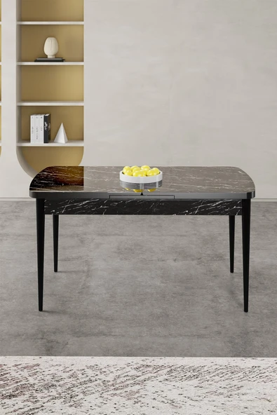 Canisa Gale Serisi 80x132 Açılabilir Lak Panel Siyah Mermer Desen Mutfak Masası ürün görseli 1