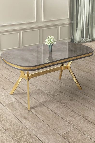 Canisa Jita Serisi 90x168 Lak Panel Gold Ayak Antrasit İroni Renk Mutfak Masası ürün görseli 1