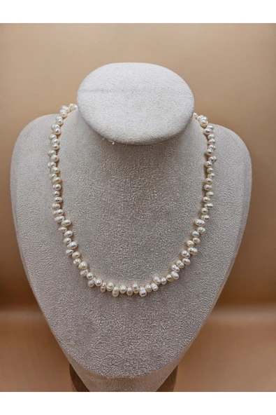 İNCİORA JEWELRY GERÇEK DOĞAL ARPA İNCİ 5-6 MM zikzak kesim Kolye ürün görseli 1