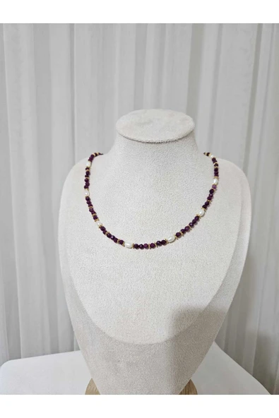 İNCİORA JEWELRY GERÇEK ARPA İNCİ VE YAKUT TAŞLI KOLYE ürün görseli 1