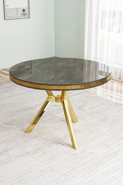 Canisa Mos Serisi 90x90 Lak Panel Antrasit Ironi Gold Kaplama Ayaklı Mutfak Masası ürün görseli 1