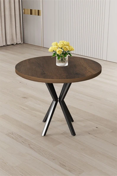 Canisa Agnes Serisi 90x90 Yuvarlak Barok Ahşap Desen Masa ürün görseli 1