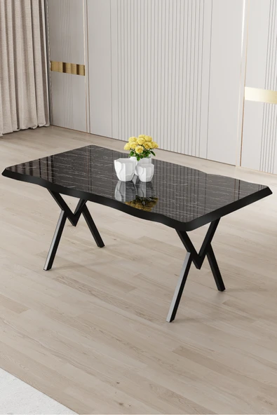 Canisa Akort Serisi MDF Sabit 80x130 Siyah Mermer Desen Mutfak Masası ürün görseli 1