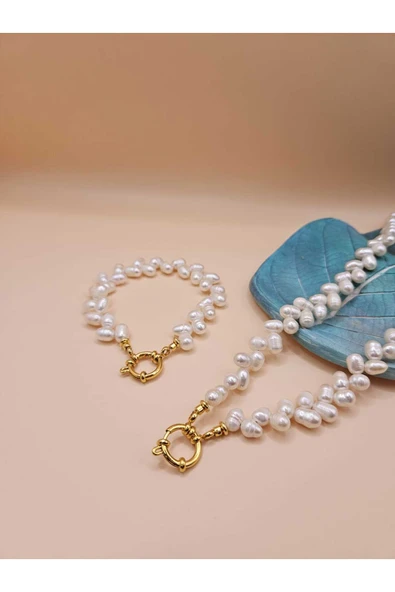 İNCİORA JEWELRY Gerçek Doğal Kelebek-Başak Dizilim Gemici Kilitli Set ürün görseli 1