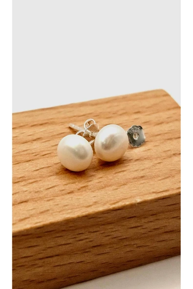 İNCİORA JEWELRY GERÇEK DOĞAL TEK İNCİLİ GÜMÜŞ KÜPE (AAA) KALİTELİ 6 mm BOYUTUNDA ürün görseli 1