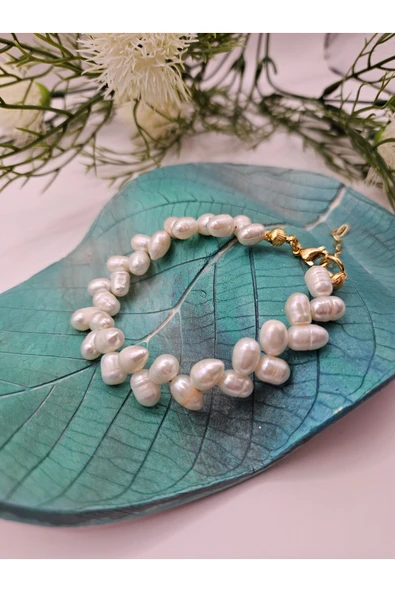 İNCİORA JEWELRY GERÇEK DOĞAL ARPA İNCİ KELEBEK DİZİLİM BİLEKLİK ürün görseli 1