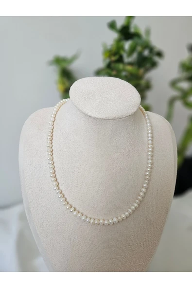İNCİORA JEWELRY GERÇEK TATLI SU İNCİ GÜMÜŞ KOLYE 4 mm ürün görseli 1