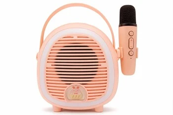 Çocuklara Özel Retro Tasarımlı Bluetooth Karaoke Mikrofon ve Ahşap Tripodlu – Pembe ürün görseli 1