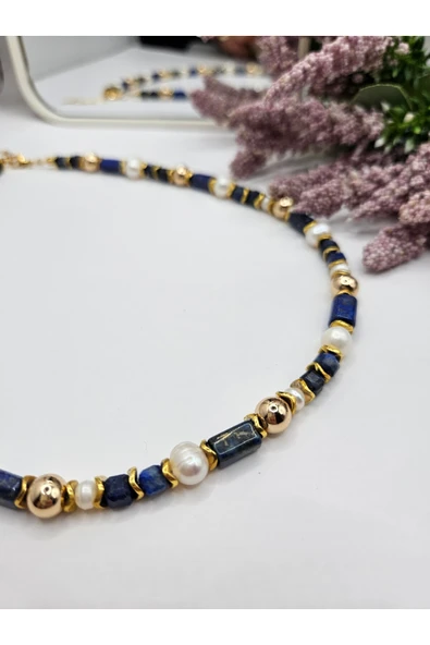 İNCİORA JEWELRY GERÇEK VE DOĞAL İNCİ ATHENA LAPİS LAZULİ KOLYE ürün görseli 1