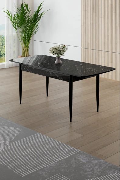 Canisa Asfel Serisi MDF 77x130 Siyah Mermer Desen Yandan Açılabilir Mutfak Masası ürün görseli 1