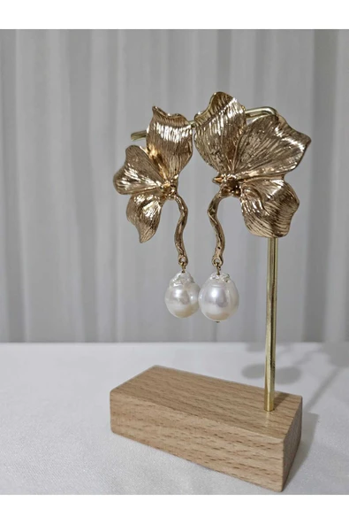İNCİORA JEWELRY GERÇEK BAROK İNCİLİ YAPRAK KÜPE ürün görseli 1