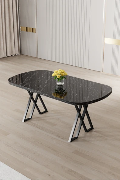 Canisa Axton Serisi Mdf Sabit 90x168 Siyah Mermer Desen Mutfak Masası ürün görseli 1