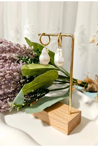 İNCİORA JEWELRY GERÇEK BAROK İNCİ HALKA BAROK KÜPE - Çelik Halka Küpe Halka küpe ürün görseli 1
