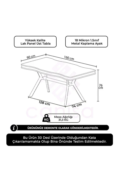 Canisa Vae Serisi 90x160 Lak Panel Mutfak Masası - Resim 4