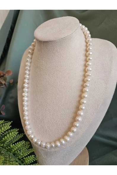 İNCİORA JEWELRY Gerçek, Doğal Premium Kalite İnci Gümüş Kolye 8-9 mm ürün görseli 1