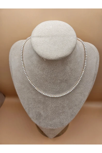 İNCİORA JEWELRY GERÇEK DOĞAL İNCİ KOLYE, 3 mm Yuvarlak inci gümüş 925 ayar kolye ürün görseli 1