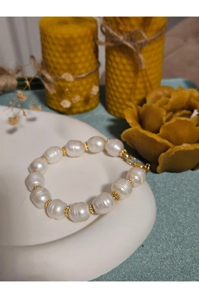 İNCİORA JEWELRY Gerçek Barok tatlısu İnci Gold Detaylı Bileklik – El Yapımı Zarif Tasarım ürün görseli 1