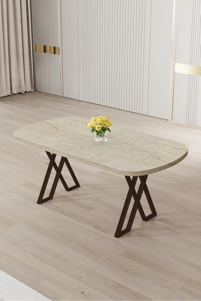 Canisa Kaye Serisi Mdf 90x168 Sabit Traverten Mutfak Masası ürün görseli 1