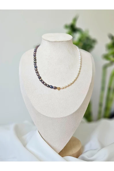İNCİORA JEWELRY GERÇEK DOĞAL SİYAH & BEYAZ İNCİ KOLYE ürün görseli 1
