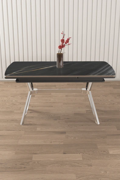 Canisa Weps Serisi 89x150 Açılabilir Lak Panel Siyah Mermer Desen Krom Ayak Masa ürün görseli 1