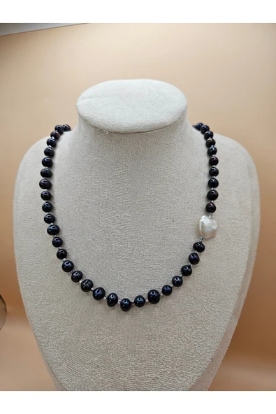 İNCİORA JEWELRY Gerçek Premium Kalite Siyah İnci 7–8 mm,Sevgiliye Özel Barok Kalp İnci Detay, ürün görseli 1