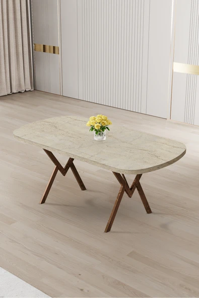 Canisa Radon Serisi MDF 90x168 Sabit Traverten Mutfak Masası ürün görseli 1