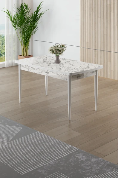 Canisa Asfel Serisi MDF 77x130 Beyaz Mermer Desen Yandan Açılabilir Mutfak Masası ürün görseli 1