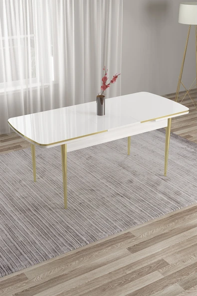 Canisa Nira Serisi 70x114 Mdf Açılabilir Gold Detay Mutfak Masası ürün görseli 1