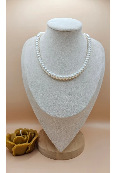 İNCİORA JEWELRY Premium kalite Gerçek Doğal İnci 8 mm Disk Kesim Altın Kaplama Kolye 40 cm + 5 cm Uzatma Zinciri ürün görseli 1