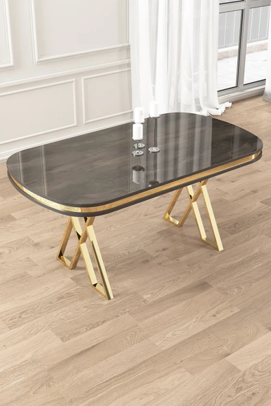 Canisa Lai Serisi 90x168 Lak Panel Sabit Antrasit İroni Renk Gold Ayak Masa ürün görseli 1