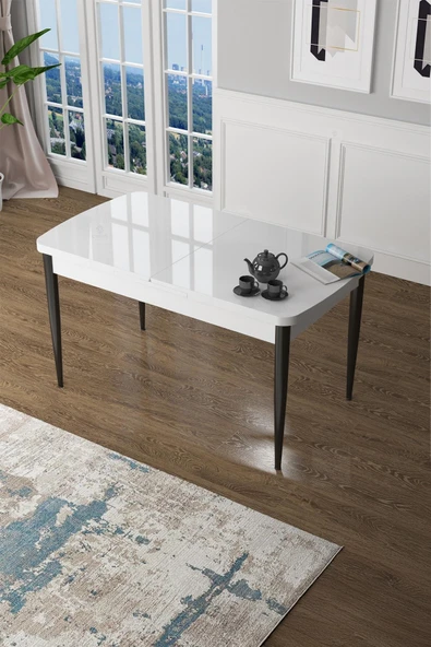 Canisa Zen Serisi 80x132 Mdf Açılabilir Beyaz Üst Tabla Siyak Ayak Masa ürün görseli 1