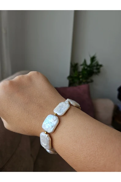İNCİORA JEWELRY GERÇEK BAROK İNCİ BİLEKLİK DİKDÖRTGEN şekilli Hematit Taşlı ürün görseli 1