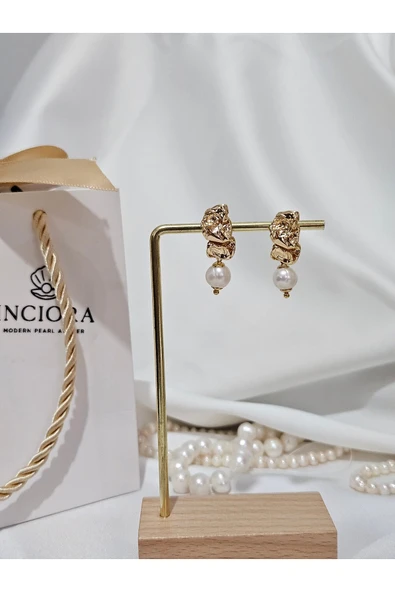 İNCİORA JEWELRY GERÇEK DOĞAL İNCİ DÜZENSİZ ŞEKİLLİ KÜPE ürün görseli 1