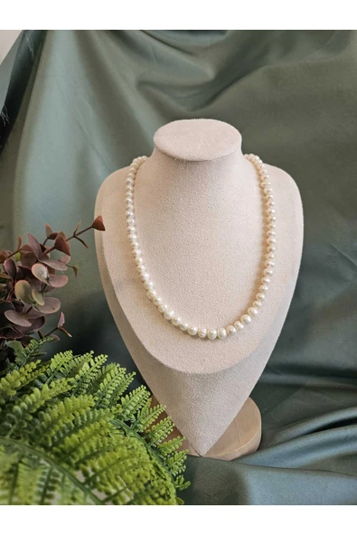 İNCİORA JEWELRY GERÇEK TATLI SU İNCİSİ (AA Kalite, Parlaklık) GÜMÜŞ KOLYE (7 mm) ürün görseli 1