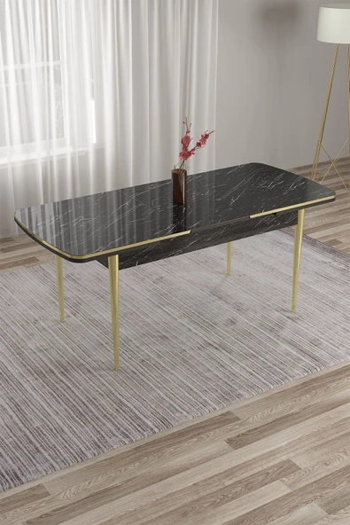 Canisa Nira Serisi 70x114 Mdf Açılabilir Gold Detay Mutfak Masası ürün görseli 1