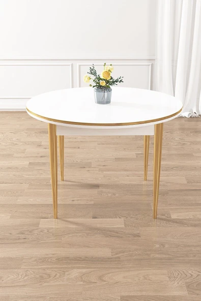 Canisa Osle Serisi 90 X 90 Sabit Yuvarlak Beyaz Masa Gold Ayak Mutfak Masası ürün görseli 1