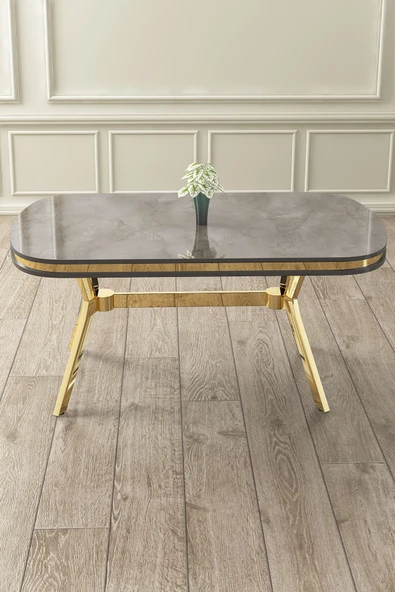 Canisa Concept Olya Serisi 90x168 Lak Panel Gold Ayak Antrasit İroni Sabit Mutfak Masası ürün görseli 1