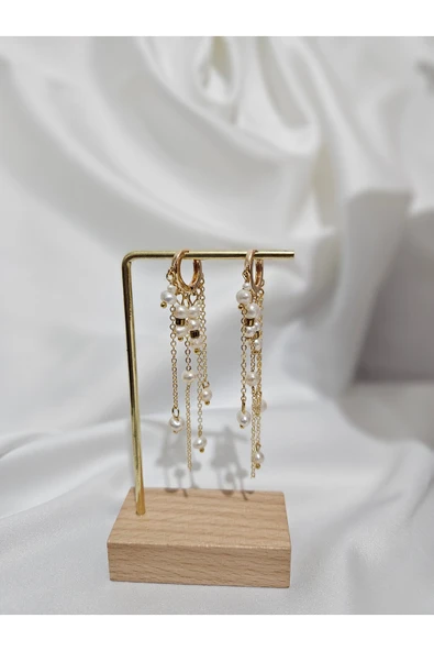 İNCİORA JEWELRY GERÇEK DOĞAL İNCİ SALLANTILI KÜPE ürün görseli 1