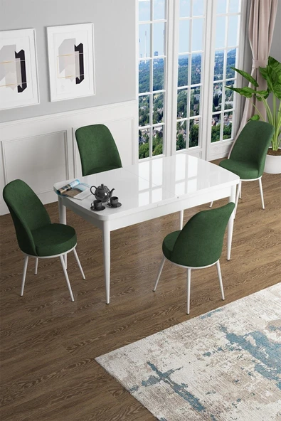 Canisa Han Serisi 70x114 Açılabilir Mdf Mutfak Masası Takımı Beyaz Masa 4 Haki Yeşil Sandalye ürün görseli 1