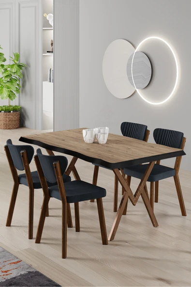 Canisa Akort Serisi MDF Sabit 80x130 Atlantik Çam Mutfak Masası Takımı 4 Antrasit Sandalye ürün görseli 1