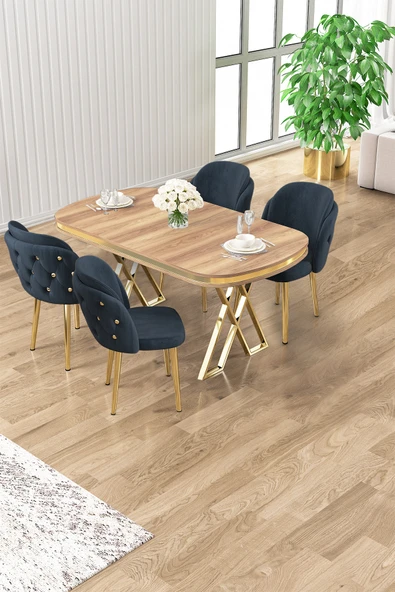 Canisa Zae Serisi 90x168 Lak Panel Hazar Gold Ayak Masa Takımı 4 Antrasit Sandalye ürün görseli 1