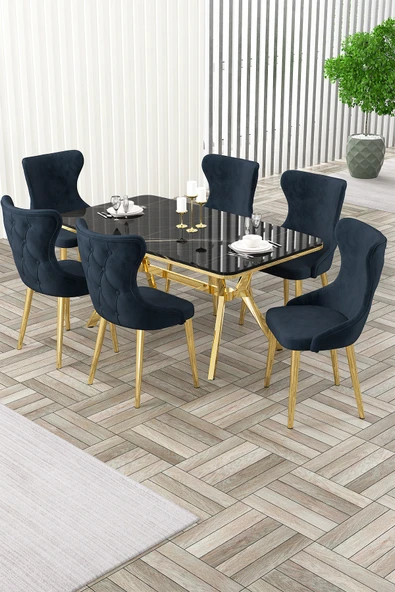 Canisa Esla Serisi 90x160 Lak Panel Sonata Gold Kaplama Ayaklı Masa Takımı ve 6 Antrasit Sandalye ürün görseli 1