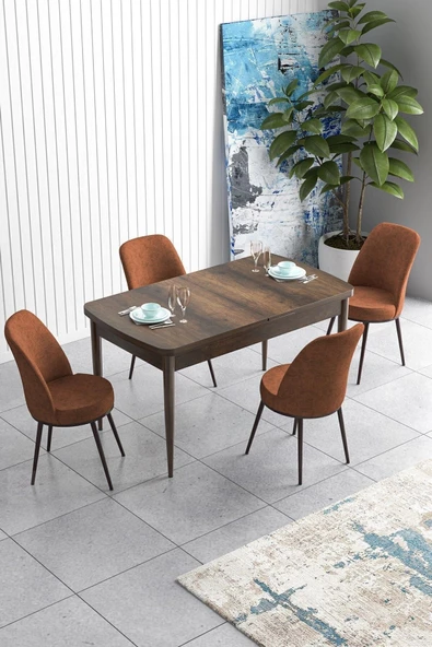 Canisa Han Serisi 70x114 Açılabilir Mdf Mutfak Masası Takımı Barok Desen Masa 4 Kiremit Sandalye ürün görseli 1