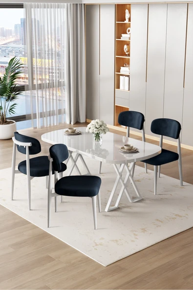 Canisa Jolin Serisi Mdf 90x168 Beyaz Mutfak Masa Takımı 4 Antrasit Metal Sandalye ürün görseli 1
