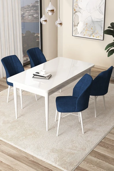 Canisa Arp Serisi 70x110 Sabit Mutfak Masası Takımı Beyaz Masa 4 Lacivert Sandalye ürün görseli 1