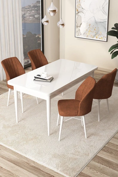 Canisa Arp Serisi 70x110 Sabit Mutfak Masası Takımı Beyaz Masa 4 Kiremit Sandalye ürün görseli 1