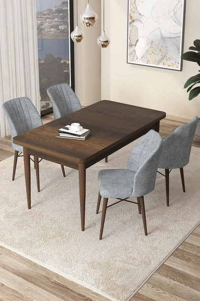 Canisa Arp Serisi 70x110 Sabit Mutfak Masası Takımı Barok Desen Masa 4 Füme Sandalye ürün görseli 1