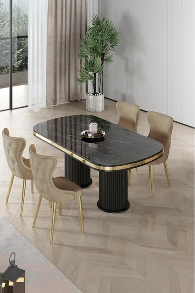 Canisa Galya Serisi Lak Panel 90x168 Sabit Sonata Mutfak Masa Takımı 4 Cappucino Sandalye ürün görseli 1
