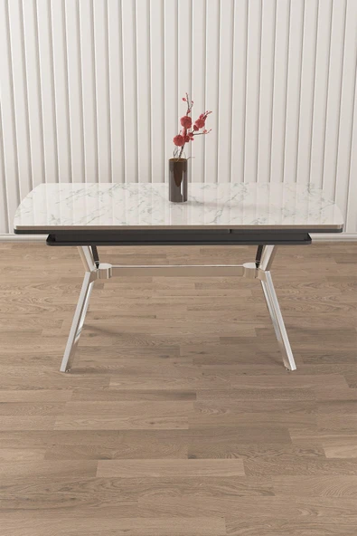 Canisa Nis Serisi 89x150 Açılabilir Lak Panel Beyaz Mermer Desen Masa Krom Ayak ürün görseli 1
