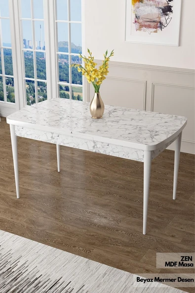 Canisa Concept Zen Serisi 80X132 MDF Açılabilir Beyaz Mermer Desen Mutfak Masası ürün görseli 1